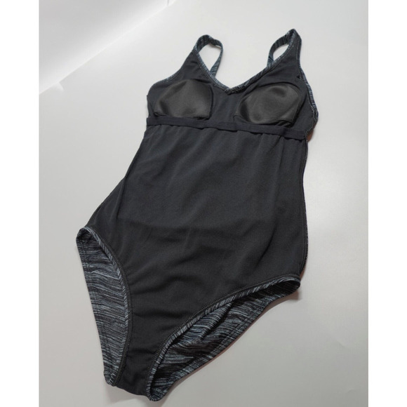 Speedo Swimsuit One Piece Womens 6 Gray Striped Ruched Comfort Modest - Picture 9 of 16